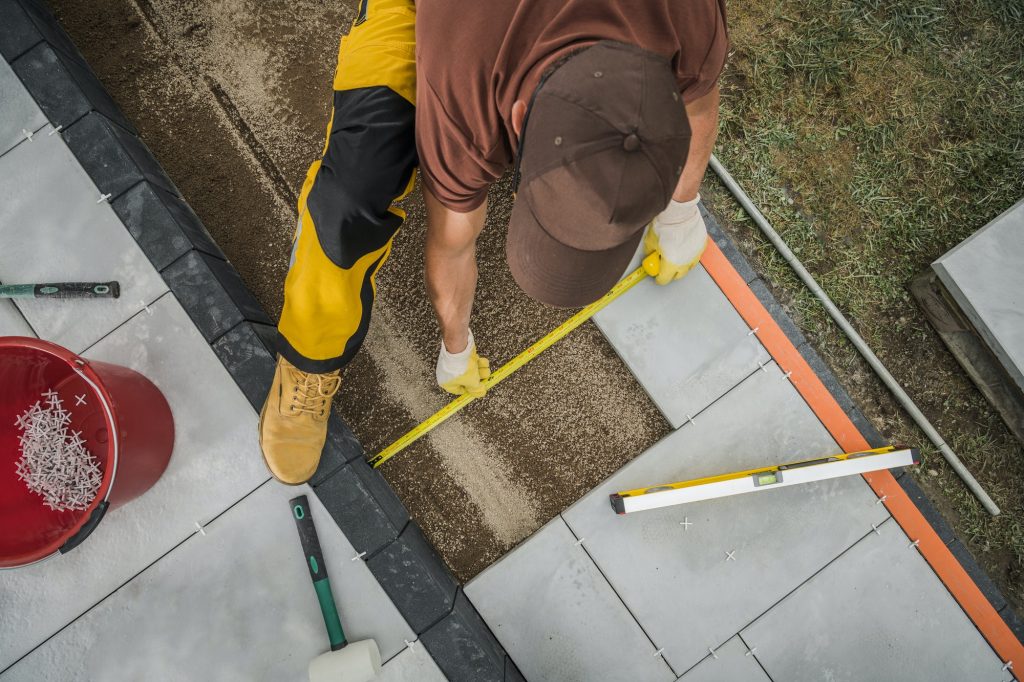 Small Architecture Worker Paving Residential Patio Area